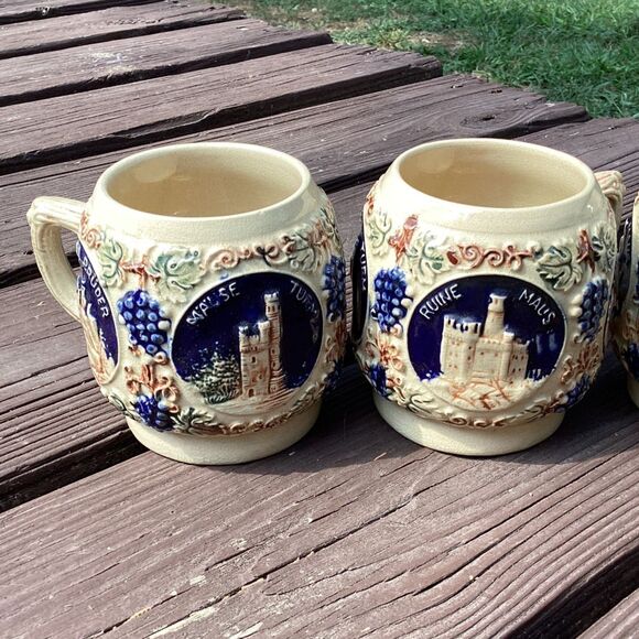 Vintage German Ceramic Beer Stein Mug Castle Scene Set of 3 - Picture 6 of 7